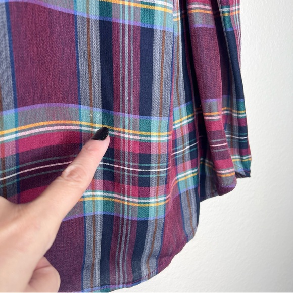 LOFT Burgundy Red Purple Colorful Plaid Sleeveless Top Plus Size 14 - Picture 5 of 11
